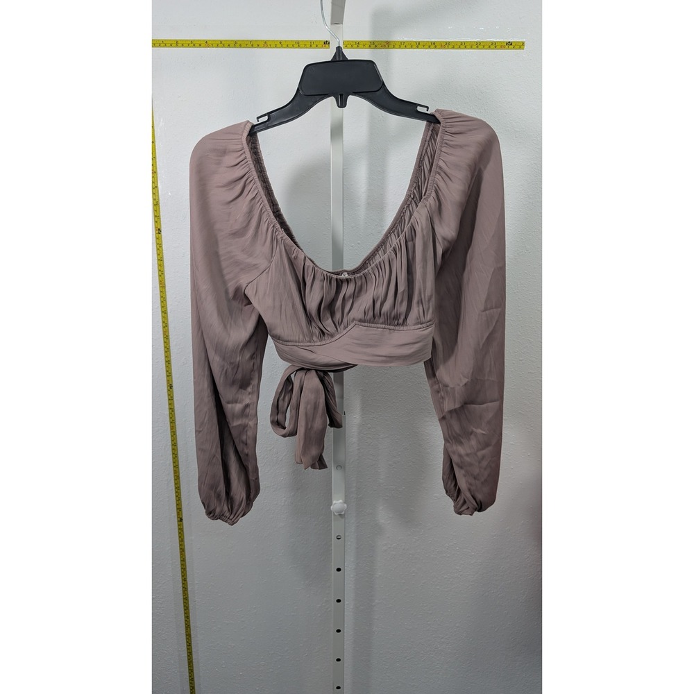 Timing Womens Mauve Long Sleeve Wrap Tie Waist Crop Top Blouse Size Large